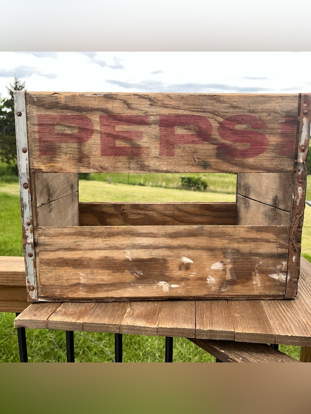 Antique Wooden Pepsi Soda Crate - Metal Strapping - 16x12 Rustic Farmhouse Decor